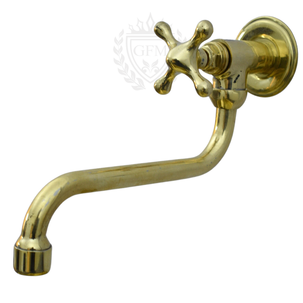 Solid Unlacquered Brass Pot Filler Kitchen Faucet – Wall Mounted Faucet with Cross Handle