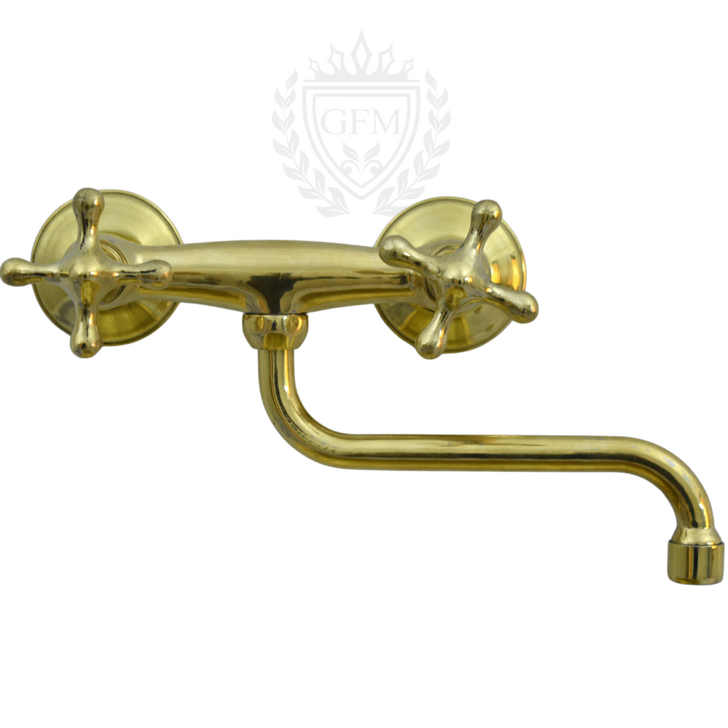 Kitchen Faucet with Double Cross Handles & 8-Inch Swivel Spout – Handmade Vintage Hot & Cold Mixer