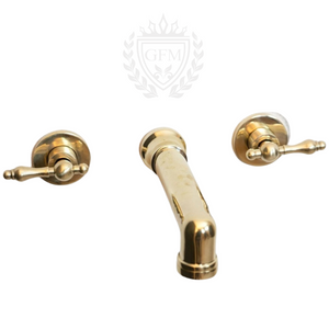Unlacquered Brass Wall-Mounted Faucet with Lever Handles – 8" Centers, Vintage Style for Kitchen, Bathroom, or Tub