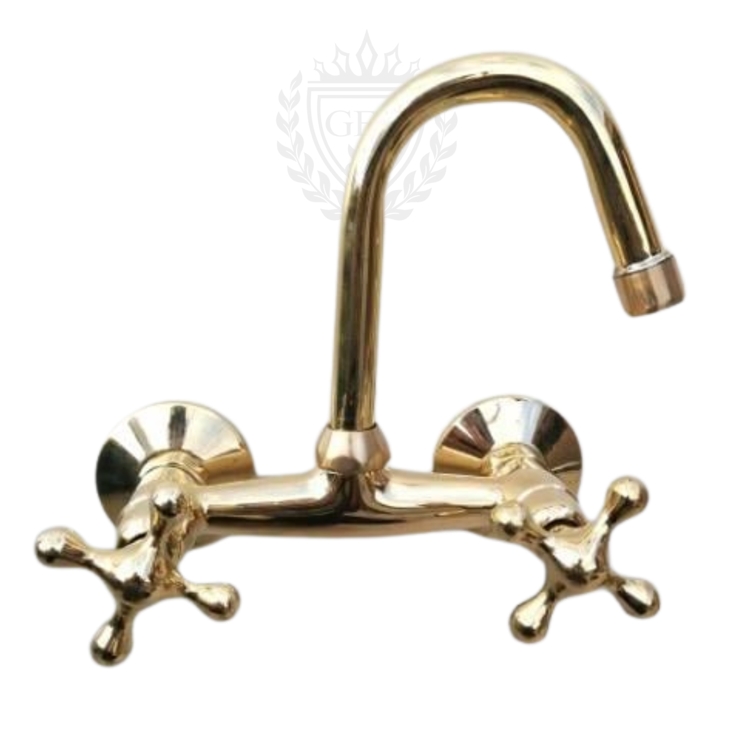 Unlacquered Brass Wall Mounted Kitchen Faucet – Antique Vintage Style Tap with Dual Handles, Solid Brass Construction