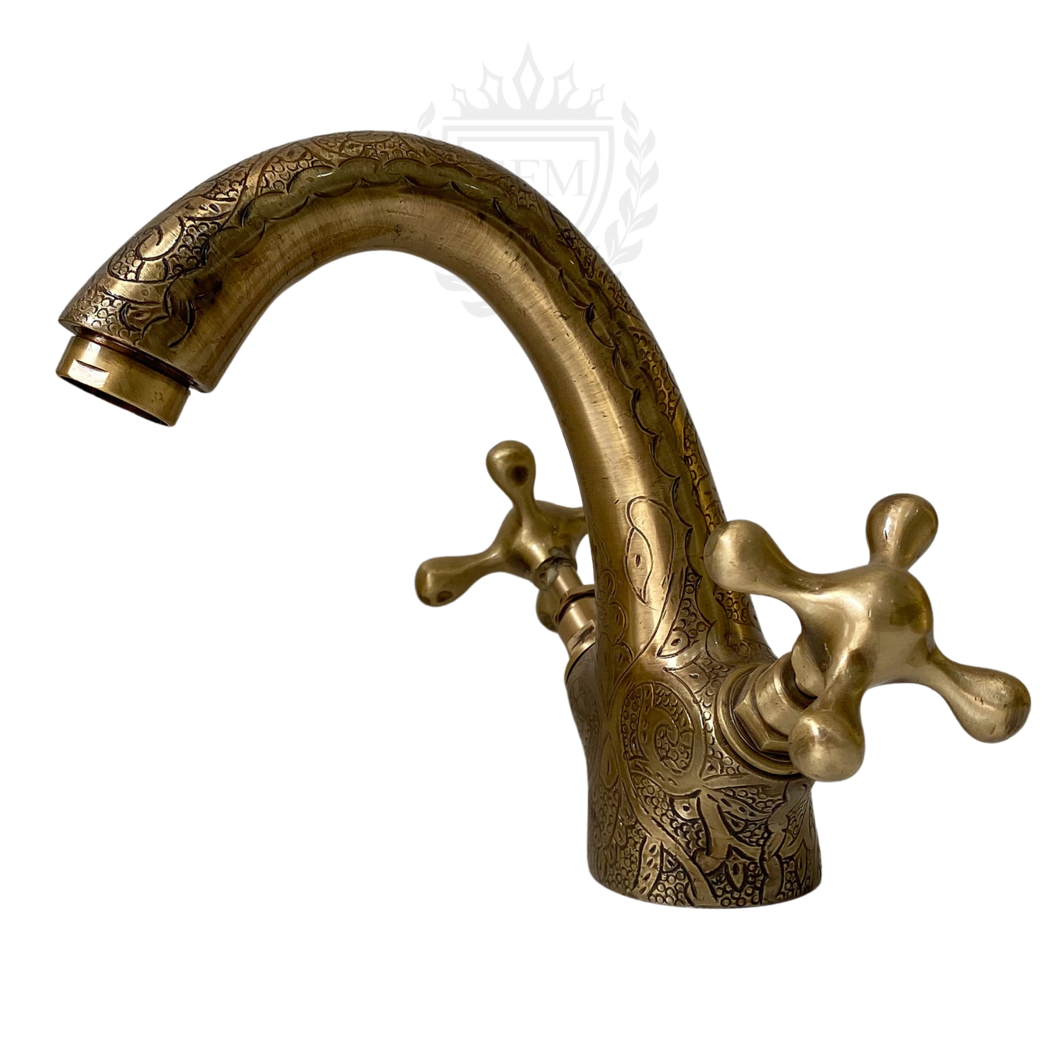 Bronze Bathroom Faucet – Handmade Single Hole Dual Handle Farmhouse Vessel Sink Tap, Hand Engraved Antique Finish
