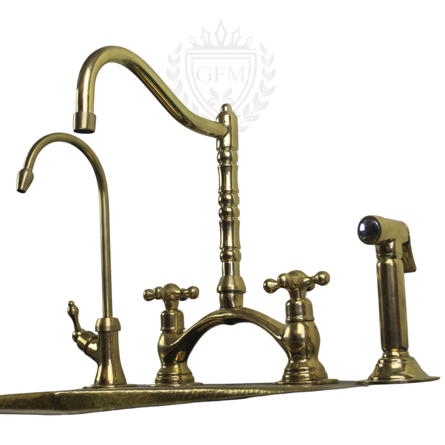 Kitchen Bridge Faucet with Side Sprayer – Modern Unlacquered Brass Faucet for Timeless Elegance