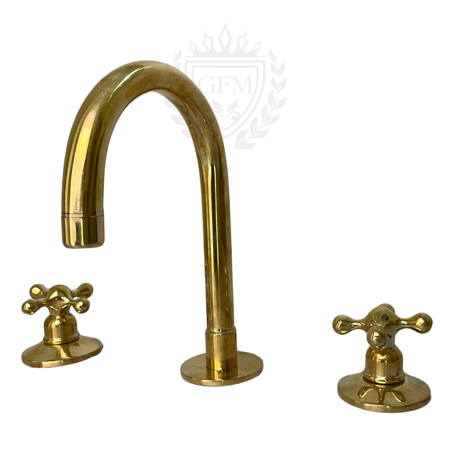 Brass Three Hole Bathroom Faucet – Vintage Widespread Basin Tap with Cross Handles | Handmade Unlacquered Solid Brass