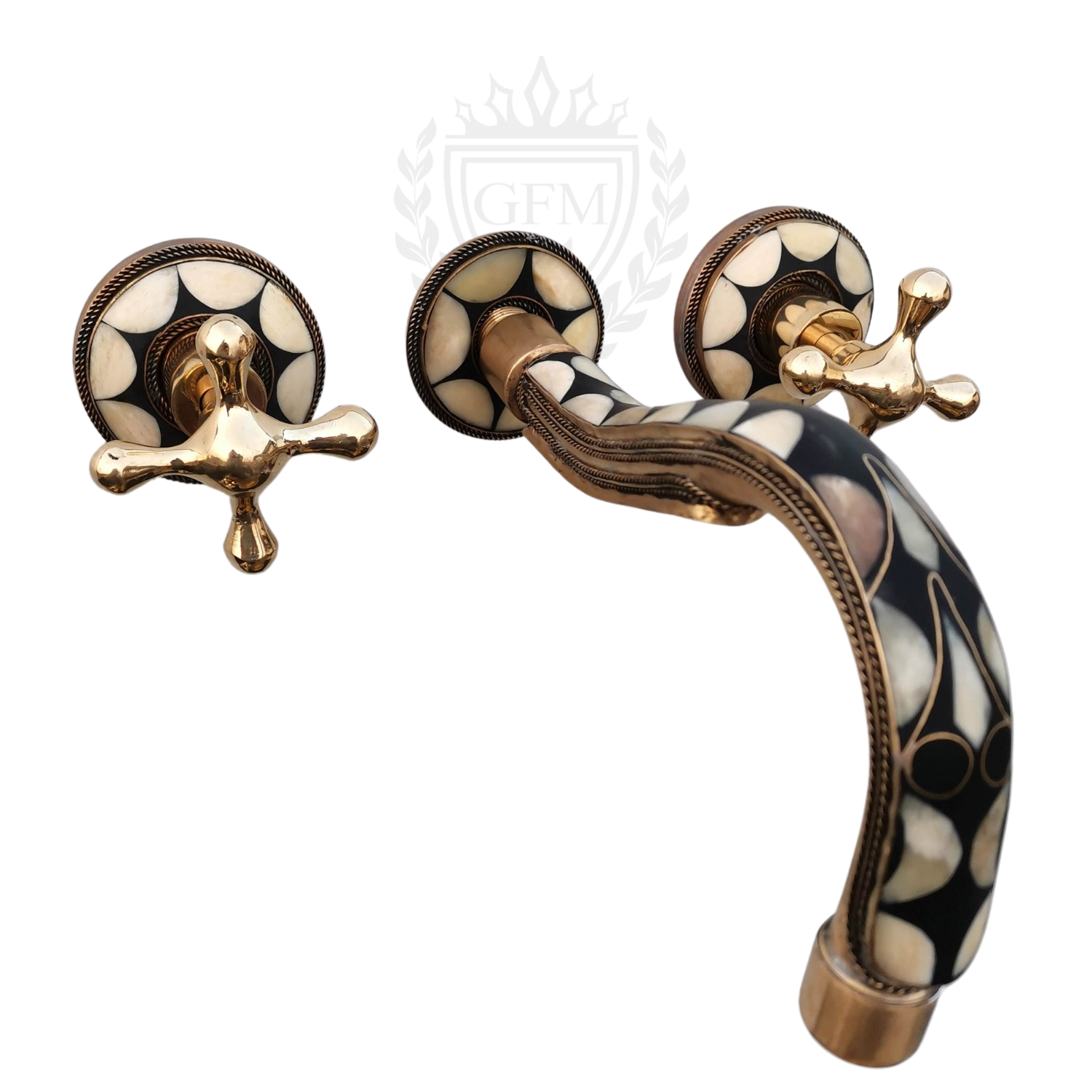 Unlacquered Brass Wall Mounted Faucet for Bathroom – Handmade Resin Bone Design with Cross Handles