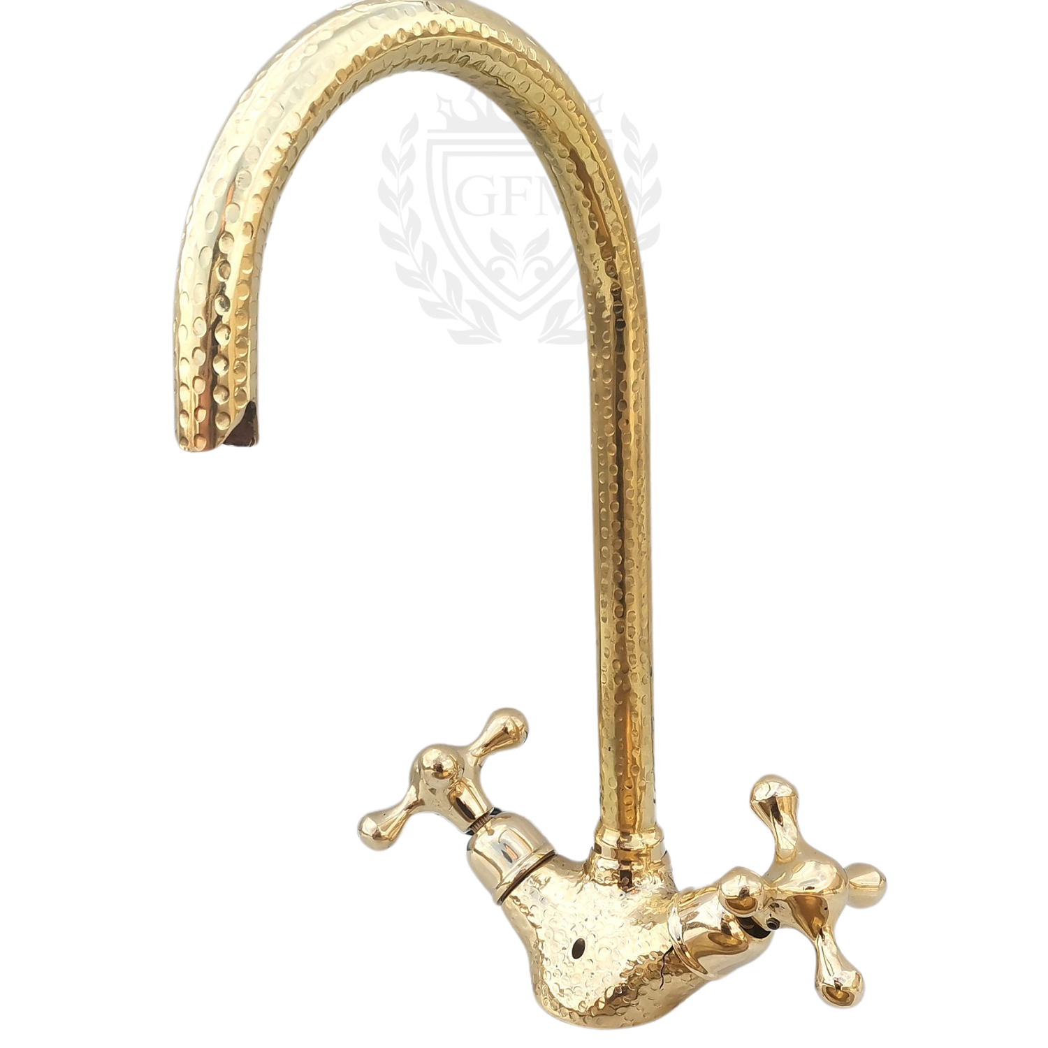 Brass Bathroom Faucet – Handmade Unlacquered Moroccan Gooseneck Design with Cross Handles