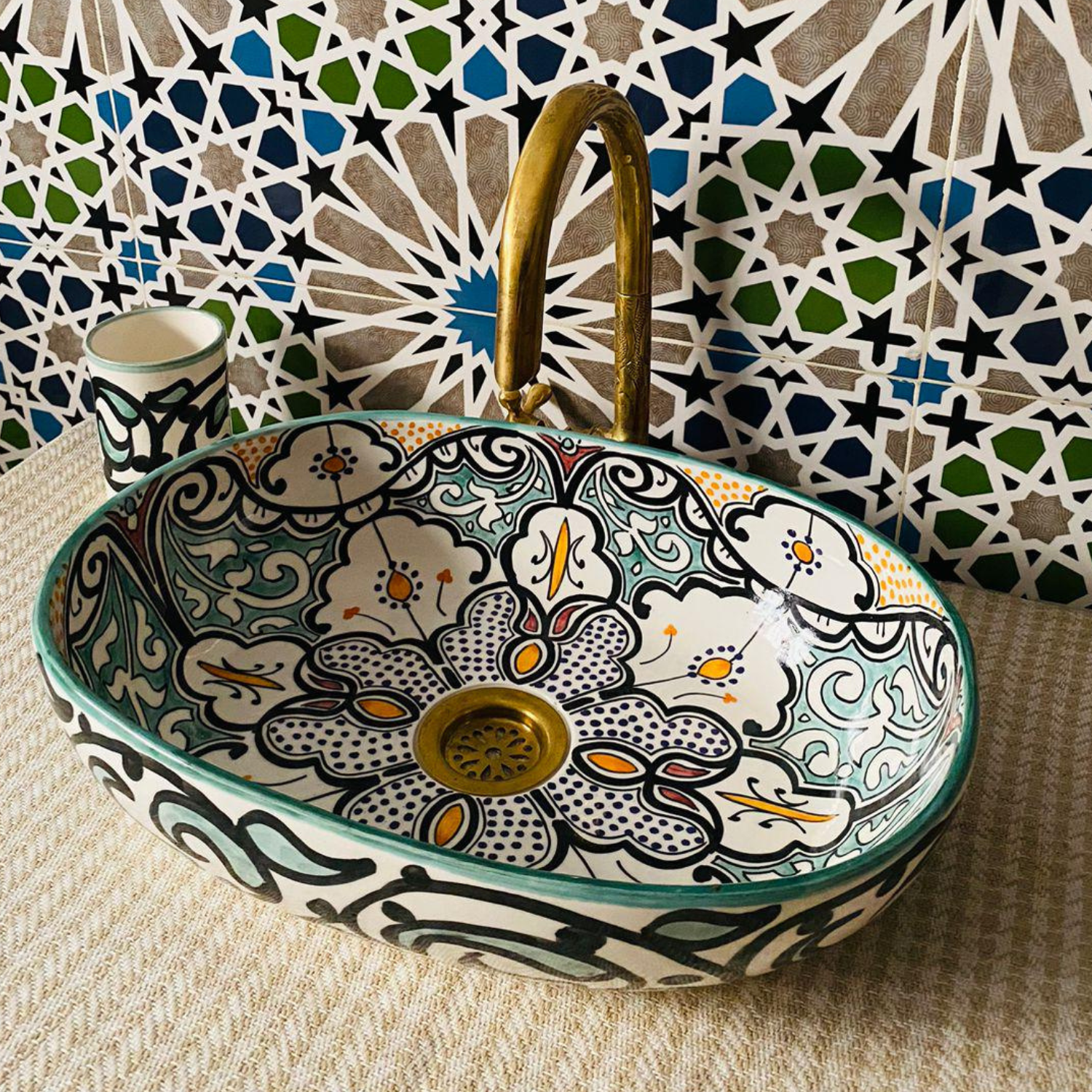 Ceramic Sink – Oval Vessel Basin – Hand-Painted Bathroom Sink
