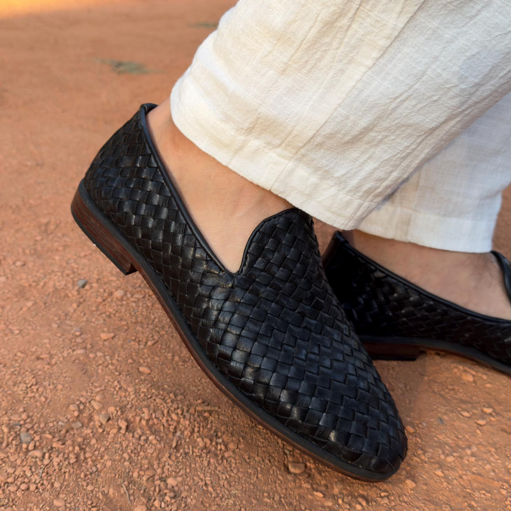 Men’s Handmade Braided Leather Moccasins – Premium Genuine Leather Loafers for Men