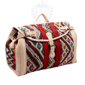 Handmade Moroccan Kilim Leather Bag - Vintage Weekender Travel Duffel