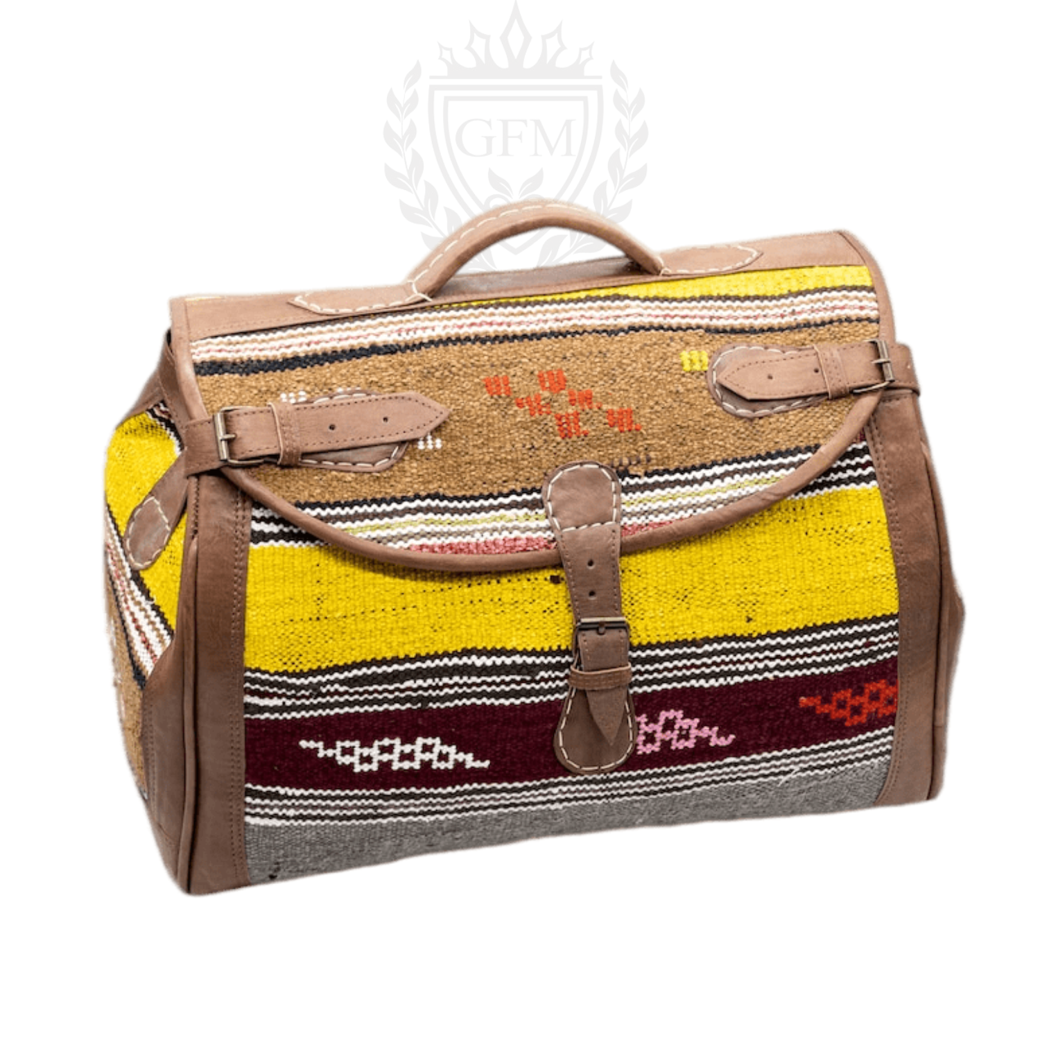 Handmade Moroccan Kilim Leather Weekender Bag - Vintage Bohemian Travel Duffel