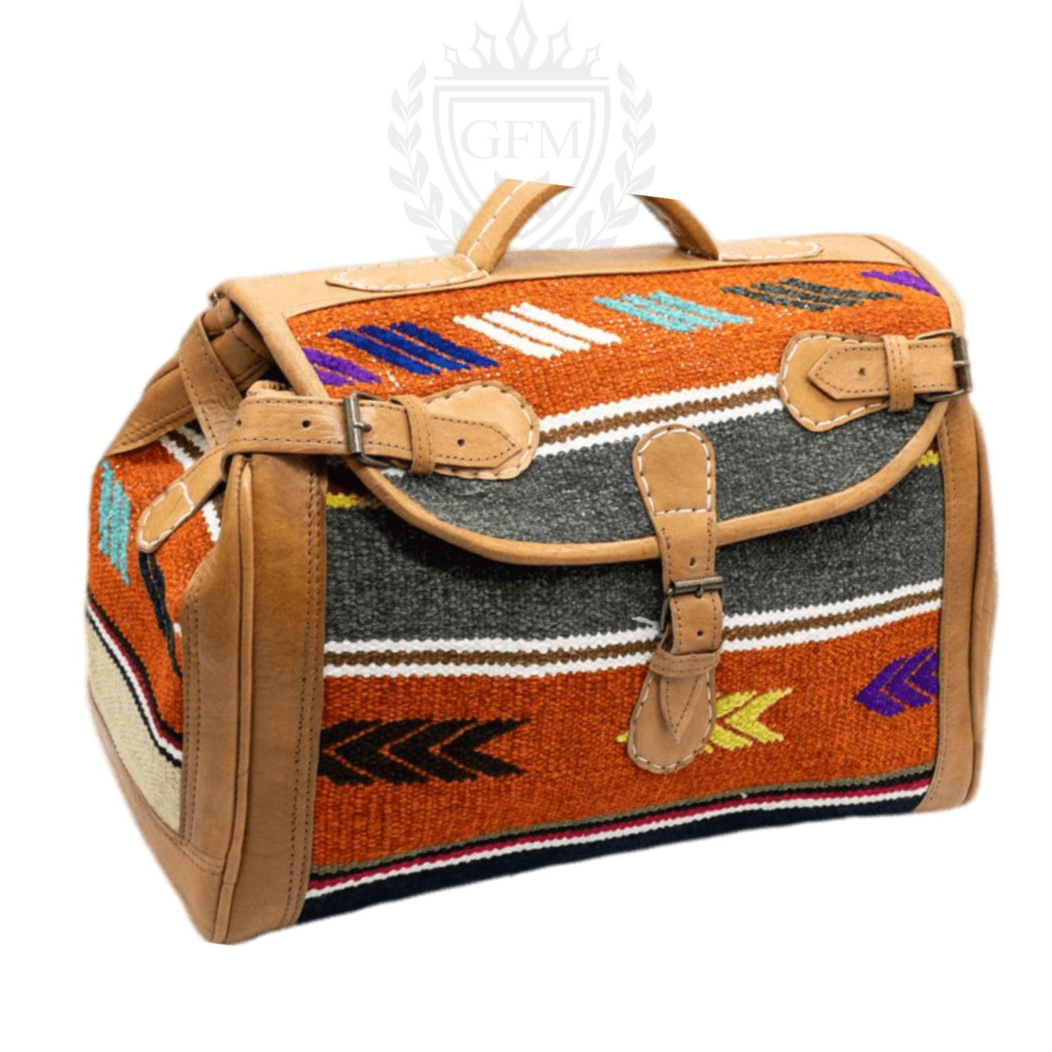 Handmade Moroccan Kilim Leather Weekender Bag - Vintage Bohemian Duffel
