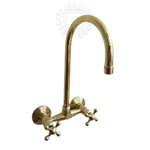 Handmade Wall Mounted Etched Kitchen Faucet | Unlacquered Pure Brass Faucet - Moroccan Kitchen Faucet