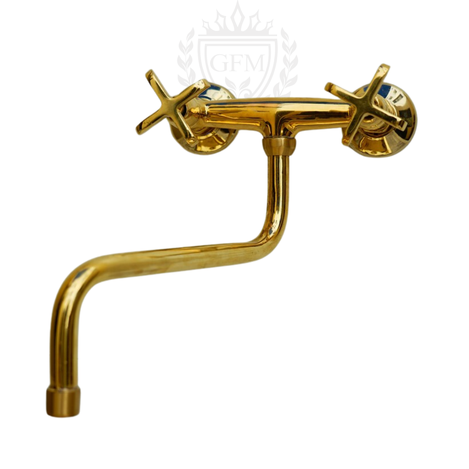 Unlacquered Brass Wall Mounted Kitchen Faucet | Handcrafted Solid Brass Faucet with Cross Handles