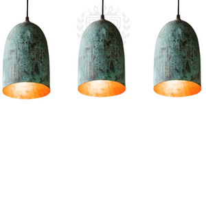Set of 3 Copper Farmhouse Pendant Lights | Rustic Kitchen Island Lighting