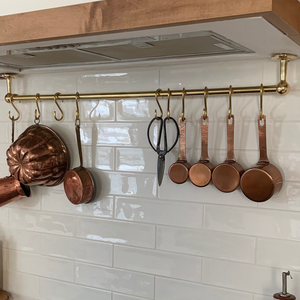 Unlacquered Brass Pot Rack Wall Mount with "S" Hooks| Handcrafted Kitchen Pot Rack  | 40-Inch Brass Pot Rail
