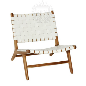 White Customized Chair In Wood And Leather