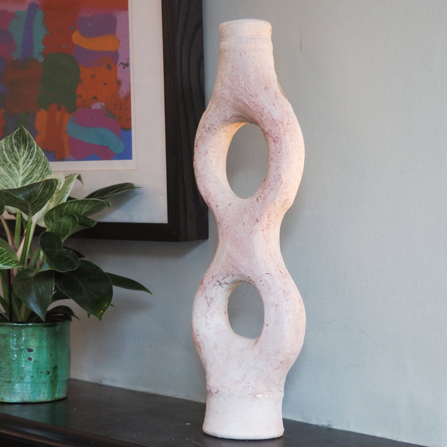 Abstract EcruTerracotta Sculpture Candle Stick Holder , Handmade Ceramic Pottery, Craftsmanship