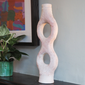 Abstract EcruTerracotta Sculpture Candle Stick Holder , Handmade Ceramic Pottery, Craftsmanship