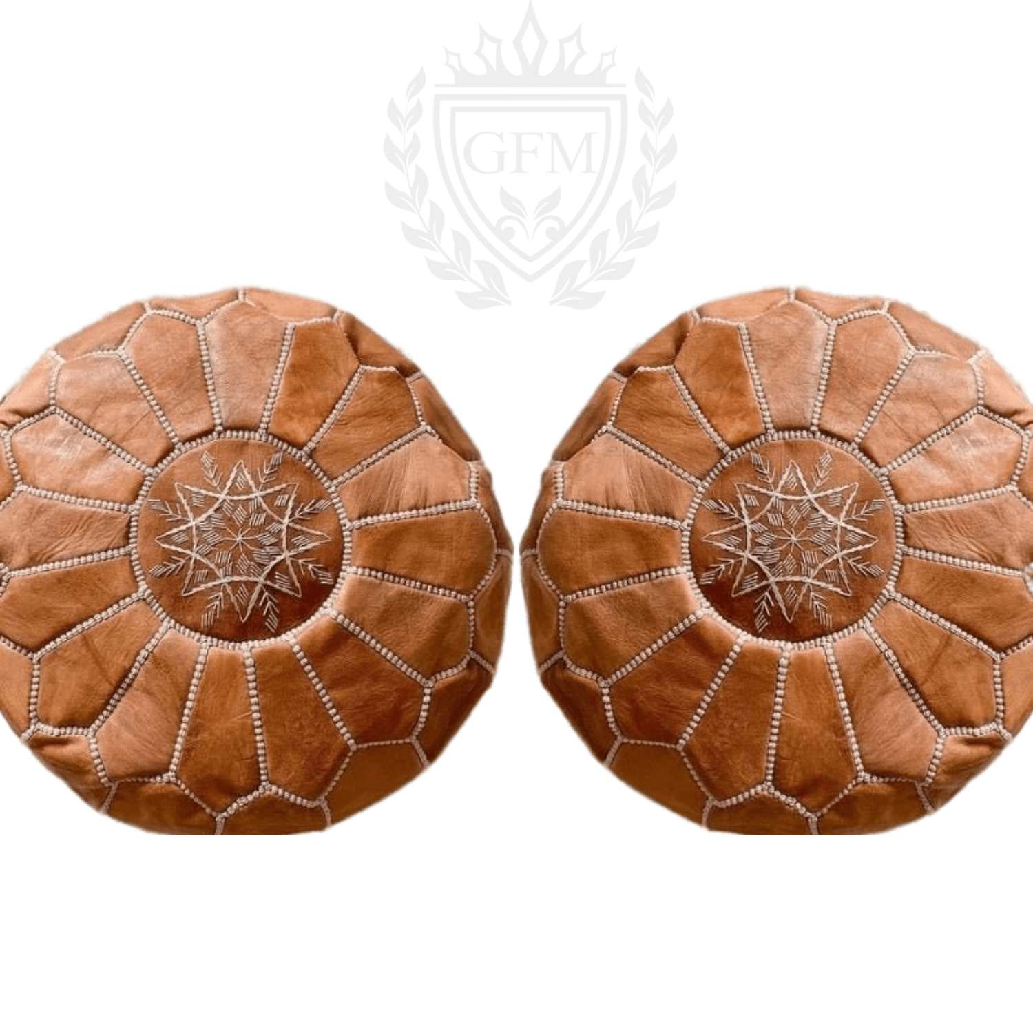 2 Moroccan leather pouf, Moroccan Ottoman pouf, moroccan pouffe light brown