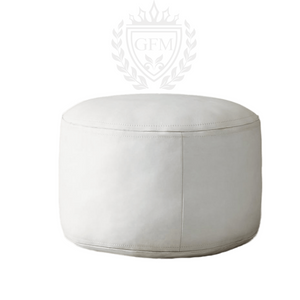 Handmade Leather Round Pouf Ottoman | Moroccan Floor Cushion