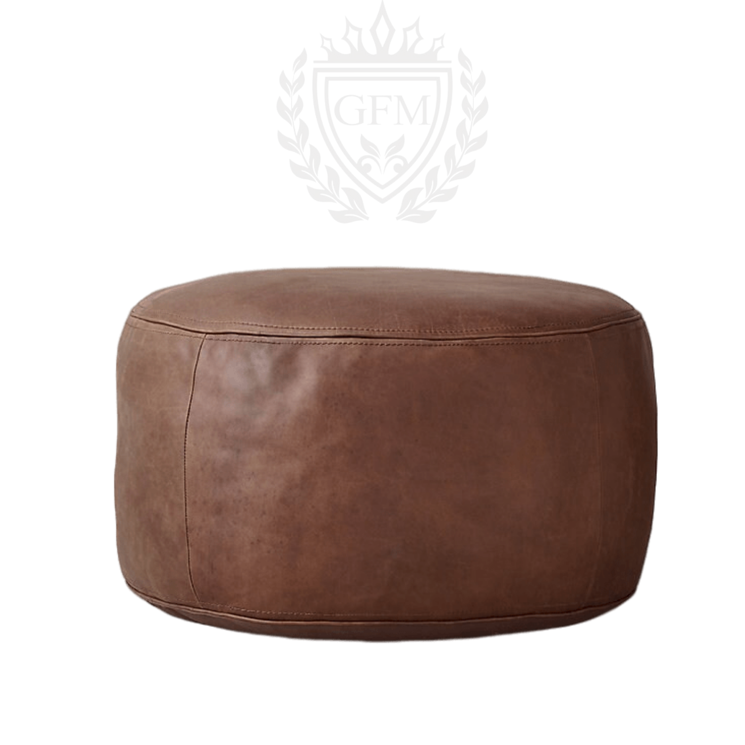 Handmade Leather Round Pouf Ottoman | Moroccan Floor Cushion
