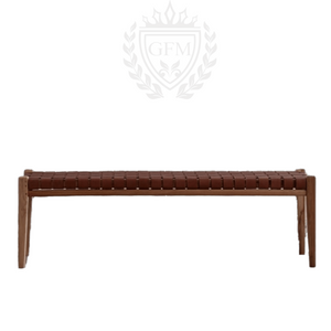Handmade Wood and Leather Entryway Bench | Moroccan Boho Furniture