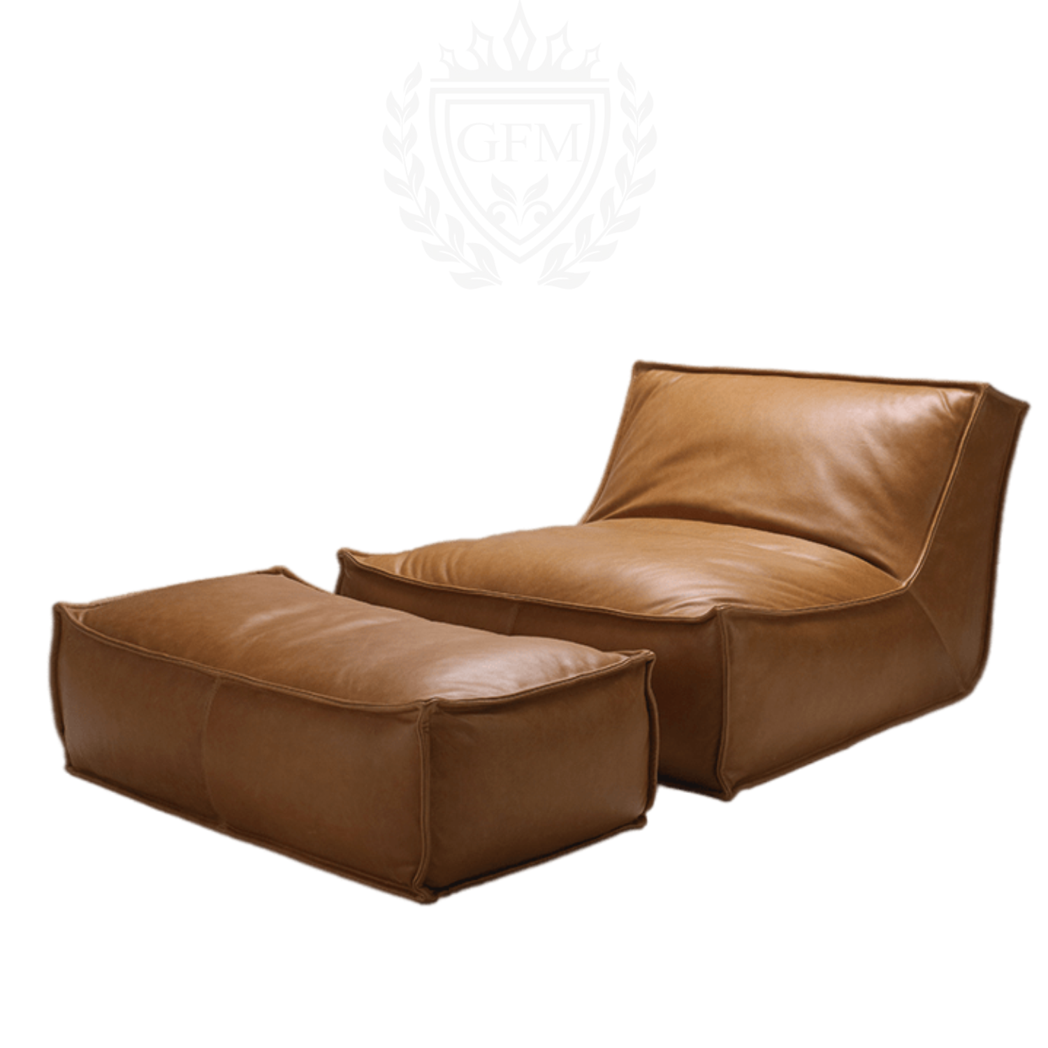 Boho Chic Armless Sofa with Square Ottoman - Handcrafted Leather Lounger