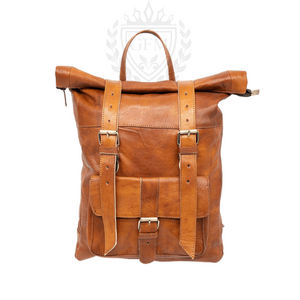 Moroccan Leather Rolltop Backpack - Unisex Hipster Bag - Stylish and Functiona