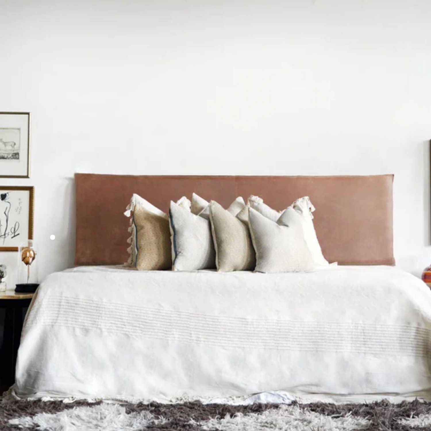 Tan Aged Leather Hanging Headboard with Straps