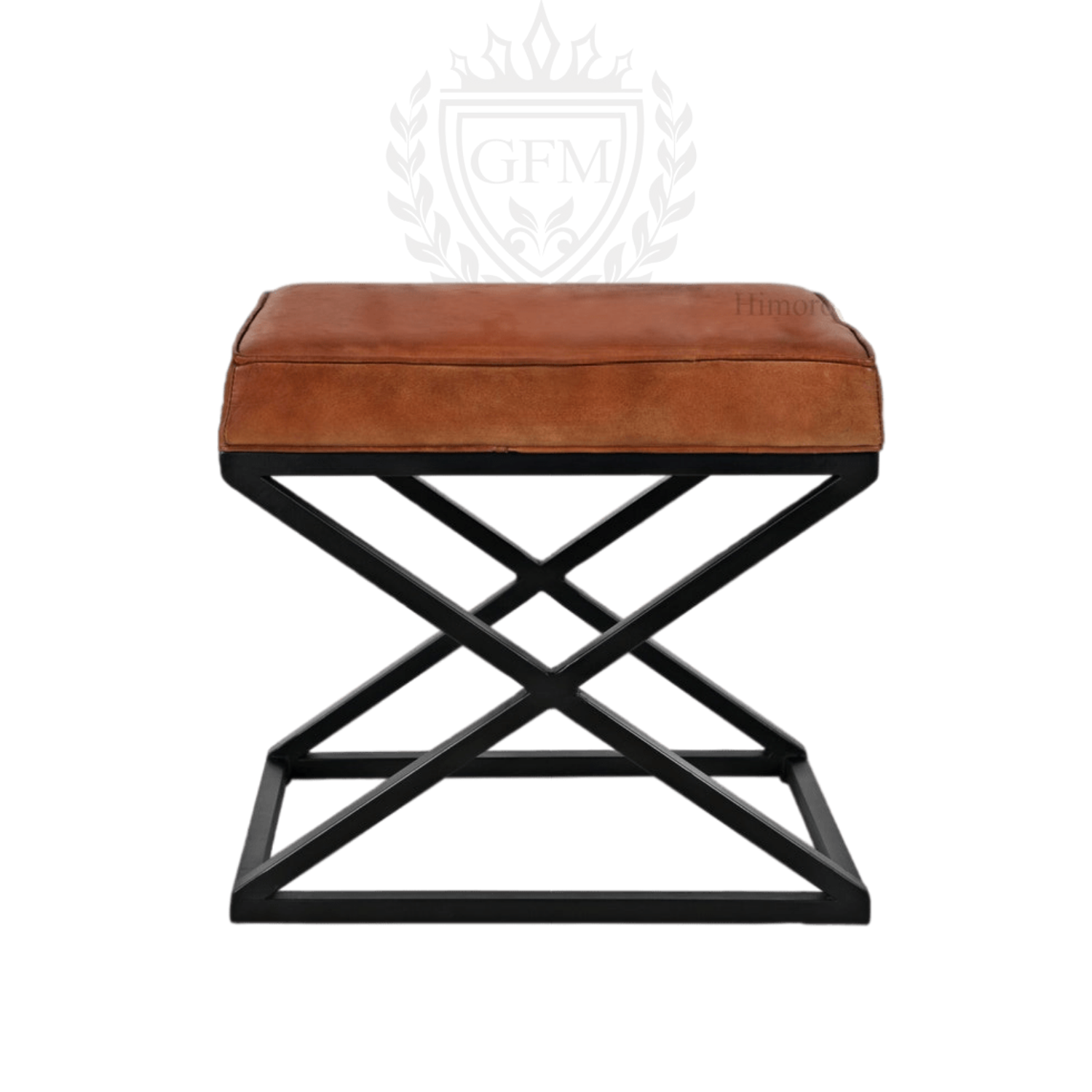 Set of 2 Rectangular Genuine Leather Seats with Iron Base