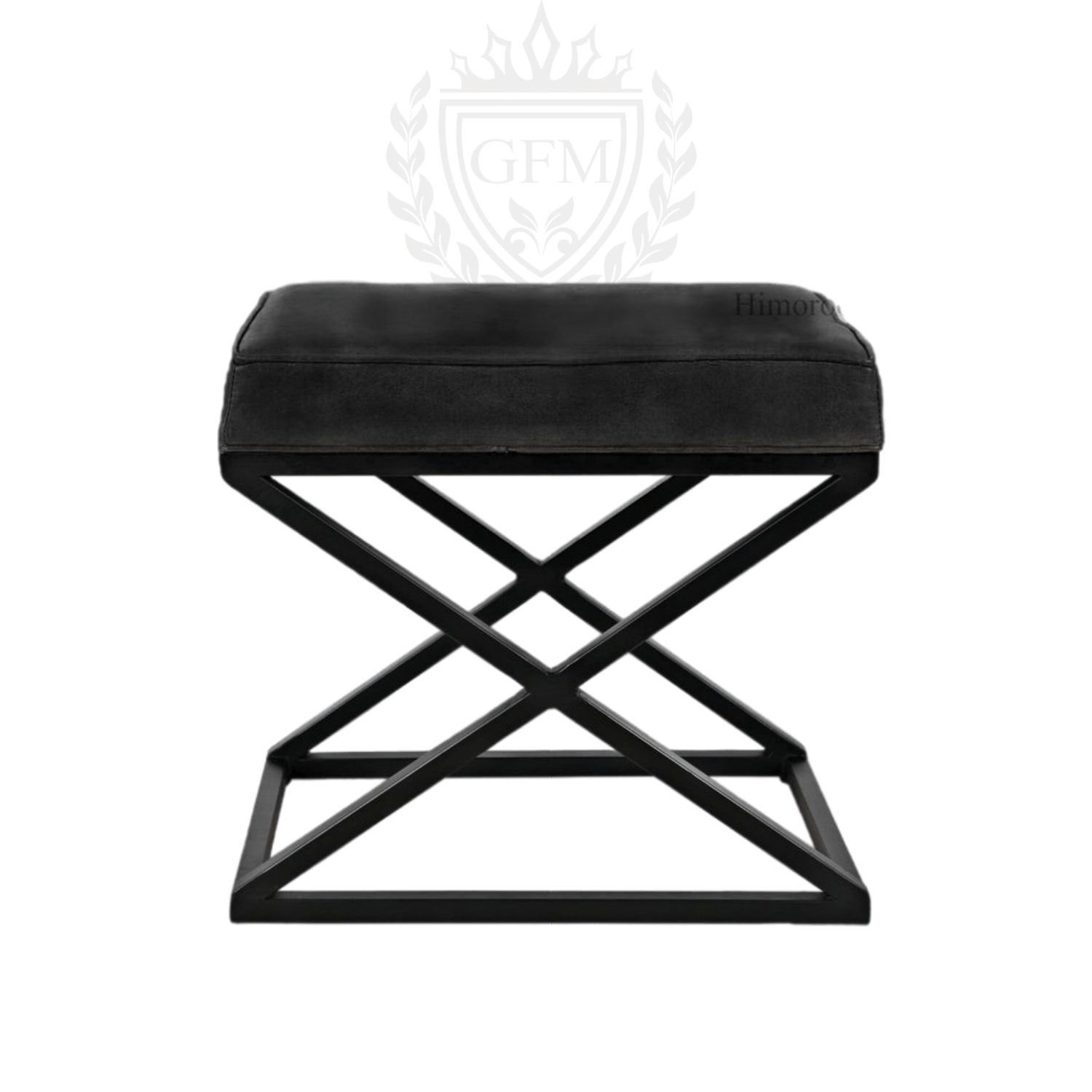 Set of 2 Rectangular Genuine Leather Seats with Iron Base