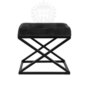 Set of 2 Rectangular Genuine Leather Seats with Iron Base