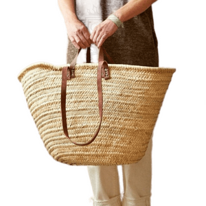 Handmade Moroccan Straw Bag with Leather Handles - French Basket