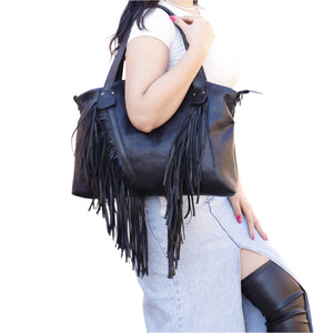 Leather Fringe Tote Bag - Boho Western Crossbody Bag - Festival Coachella Inspired Shoulder Bag - Handmade bag Gift for Her