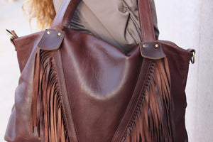 Fringed tote bag, Leather Fringe purse