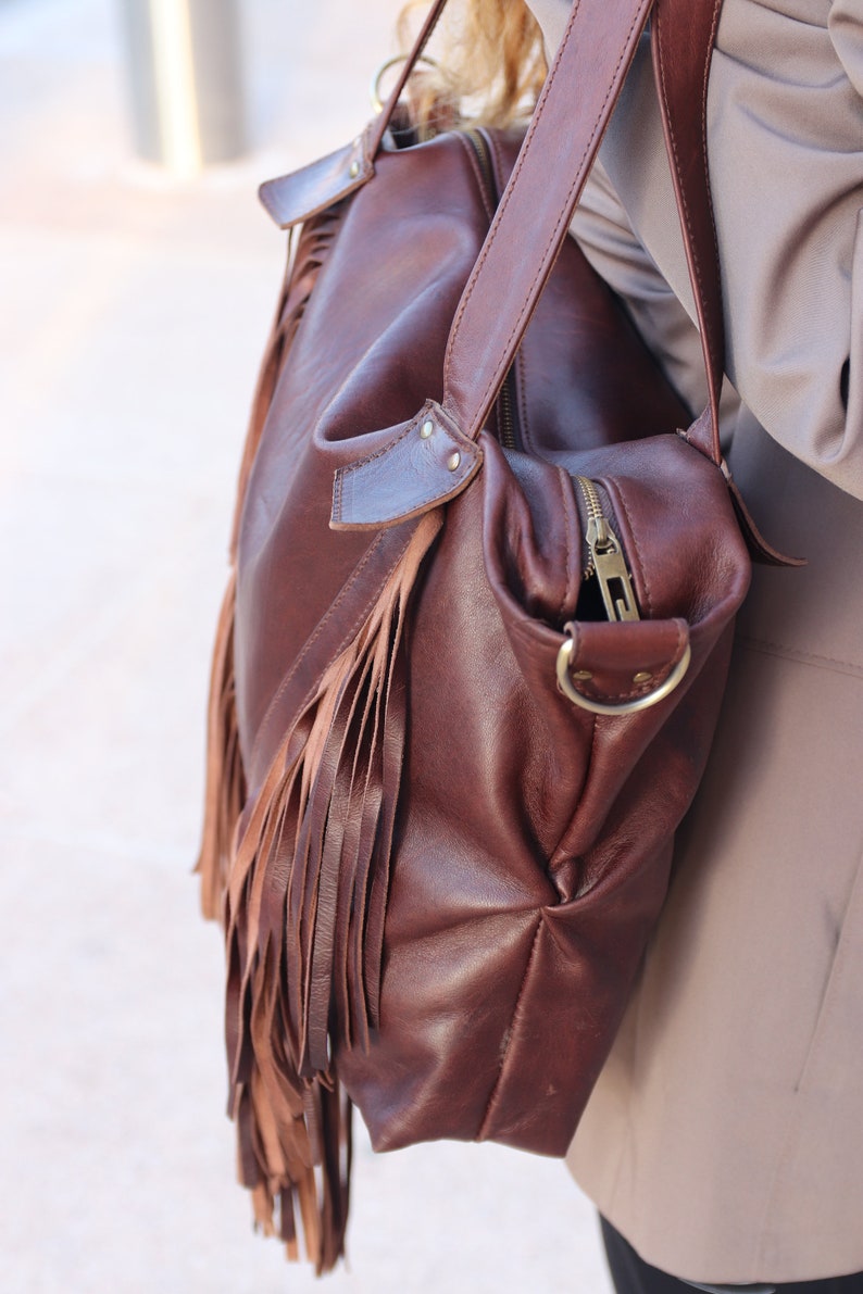 Fringed tote bag, Leather Fringe purse