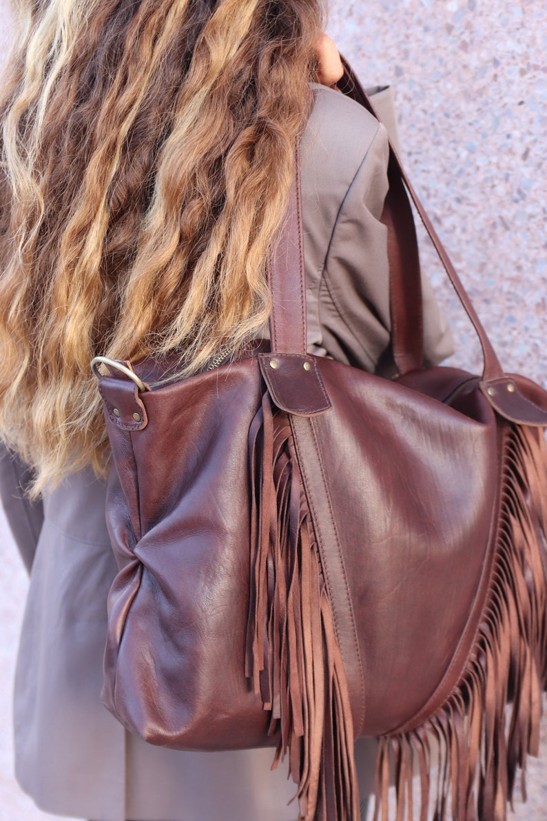 Fringed tote bag, Leather Fringe purse