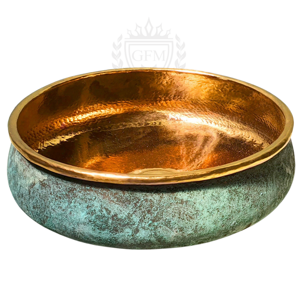 Green Patina Copper Bathroom Sink – Handcrafted Oxidized Round Washbasin – Solid Copper Vessel Sink