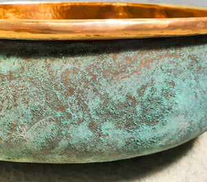 Green Patina Copper Bathroom Sink – Handcrafted Oxidized Round Washbasin – Solid Copper Vessel Sink