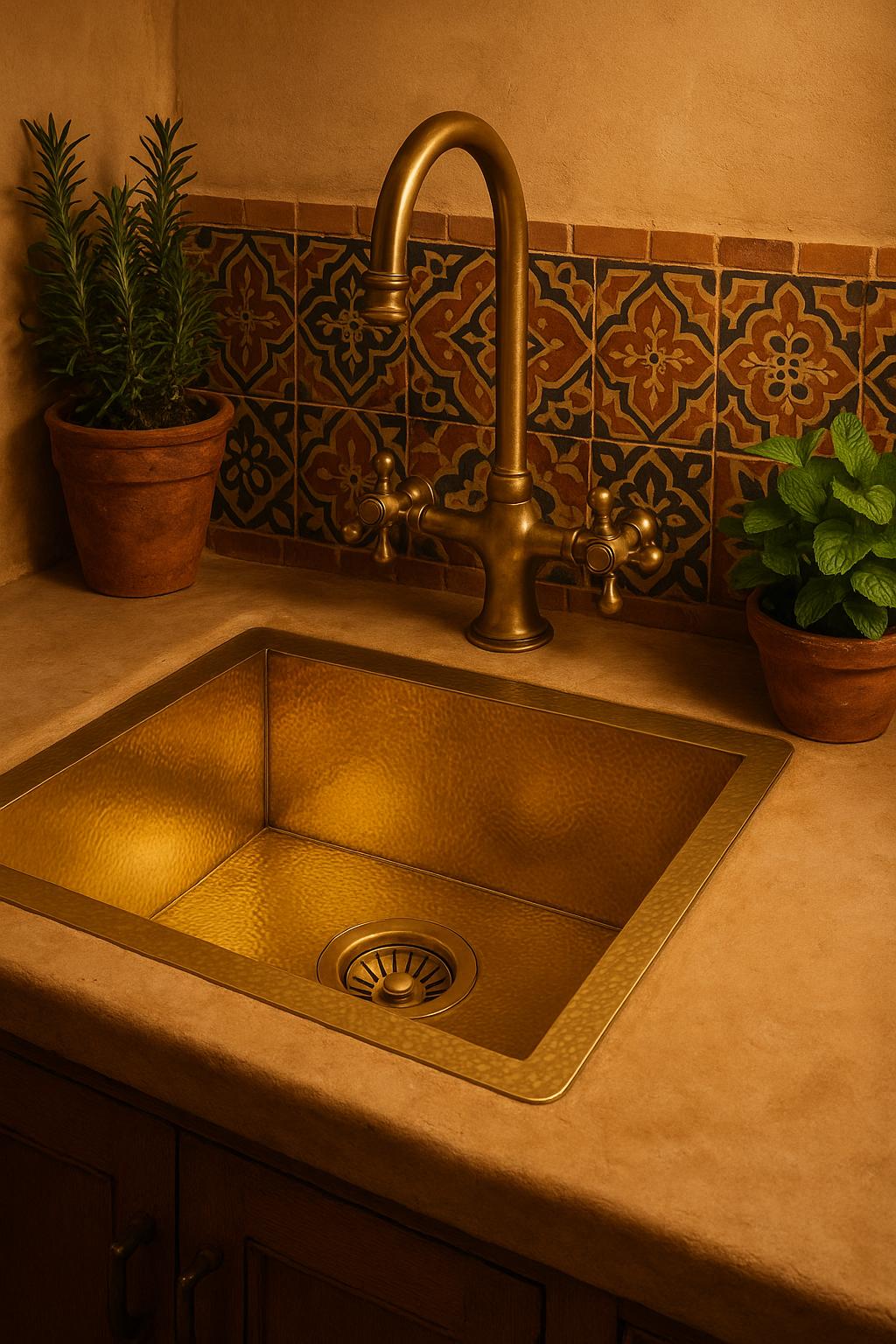 Hand-Hammered Moroccan Brass Bar Sink – Unlacquered Solid Brass Farmhouse Prep Sink for Bar, Hammered Style Water Fixture