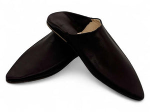 Handmade Moroccan Leather Slippers – Black Babouche for Women & Men – Comfortable Flat Shoes for Casual Wear & Gifts
