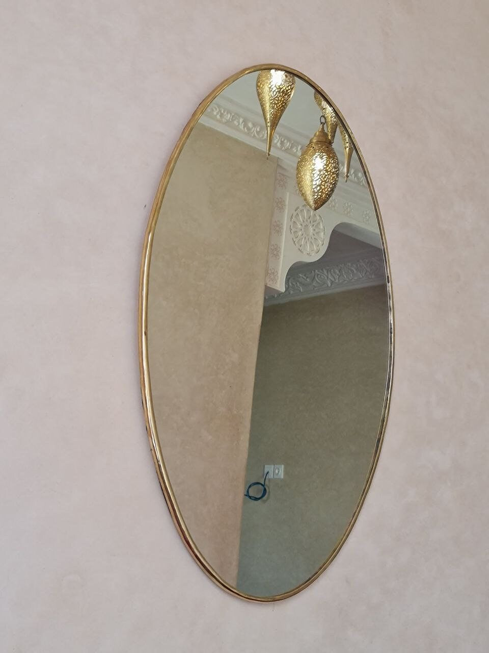 Handmade Oval Antiqued Brass Mirror – Aged Brass Wall Mirror for Bathroom, Living Room & Entryway Decor