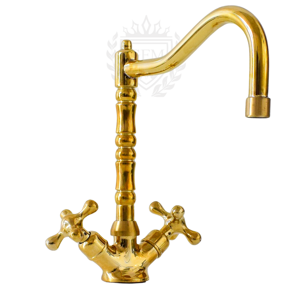 Handmade Moroccan Gooseneck Faucet in Solid Unlacquered Brass – Vessel Sink Tap for Bathroom Renovation

