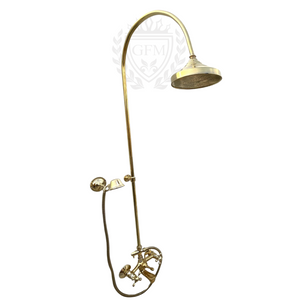 Handmade Unlacquered Brass Outdoor Shower System with Handheld & Rain Shower Head