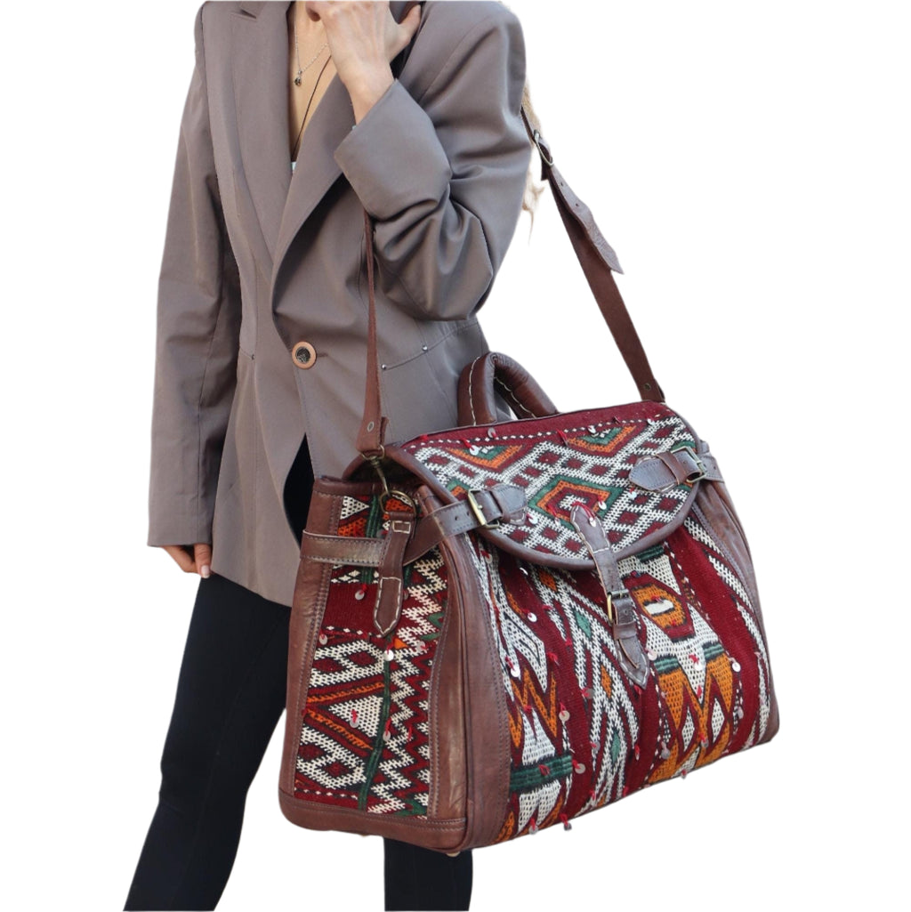 , leather duffle bag, duffle weekender bag, kilim bag clearance, handmade rug bag, duffle boho chic bag, weekender bag kilim