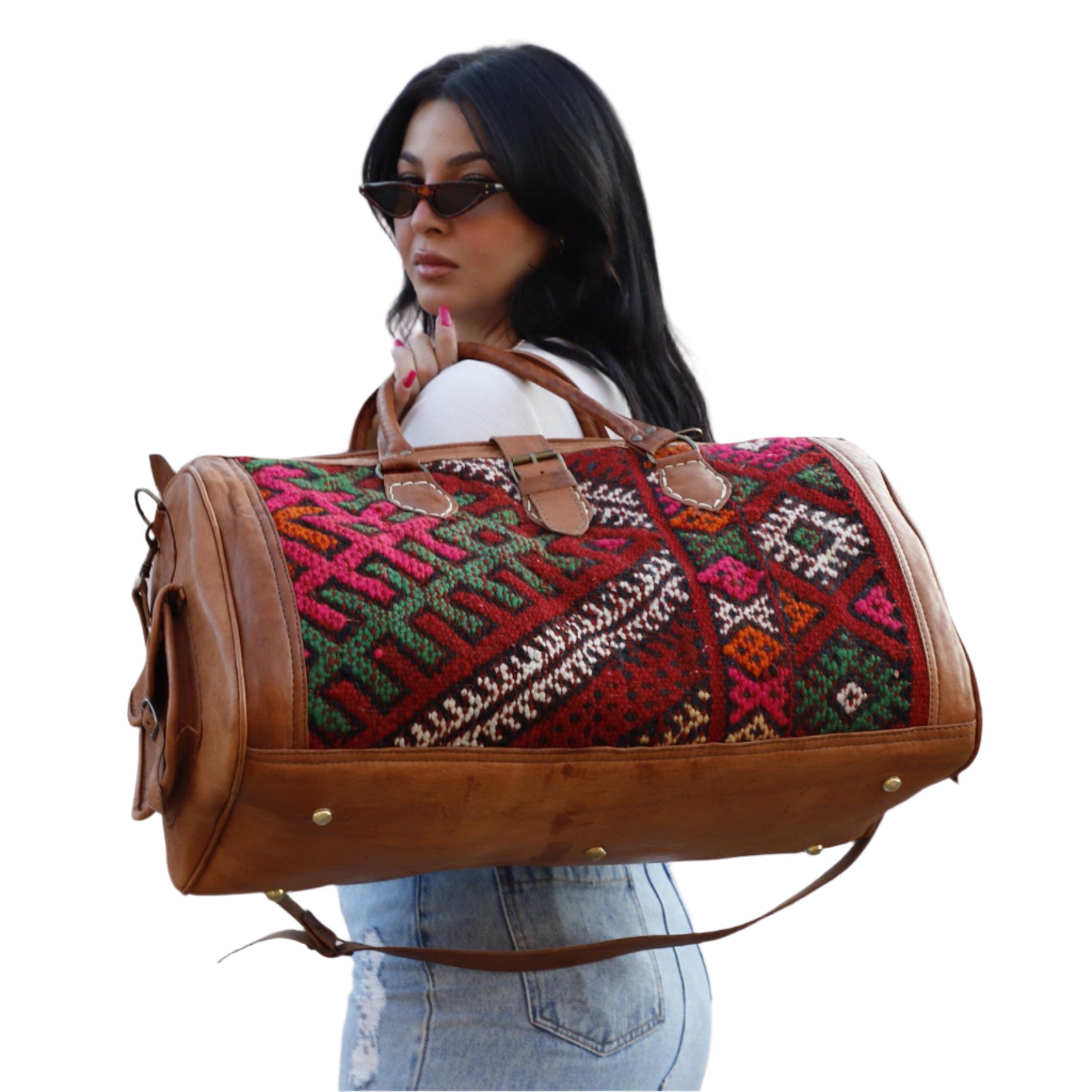 , Kilim duffle travel bag, kilim Duffle Bag, Moroccan Leather duffle bag, Unisex Kilim Weekender Bag, hipster travel bag