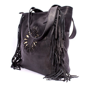Leather Black fringe shoulder bag