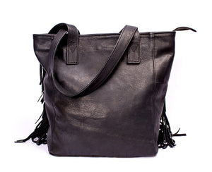 Leather Black fringe shoulder bag