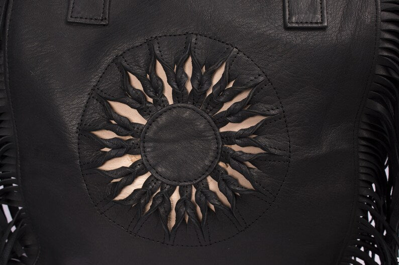 Leather Black fringe shoulder bag