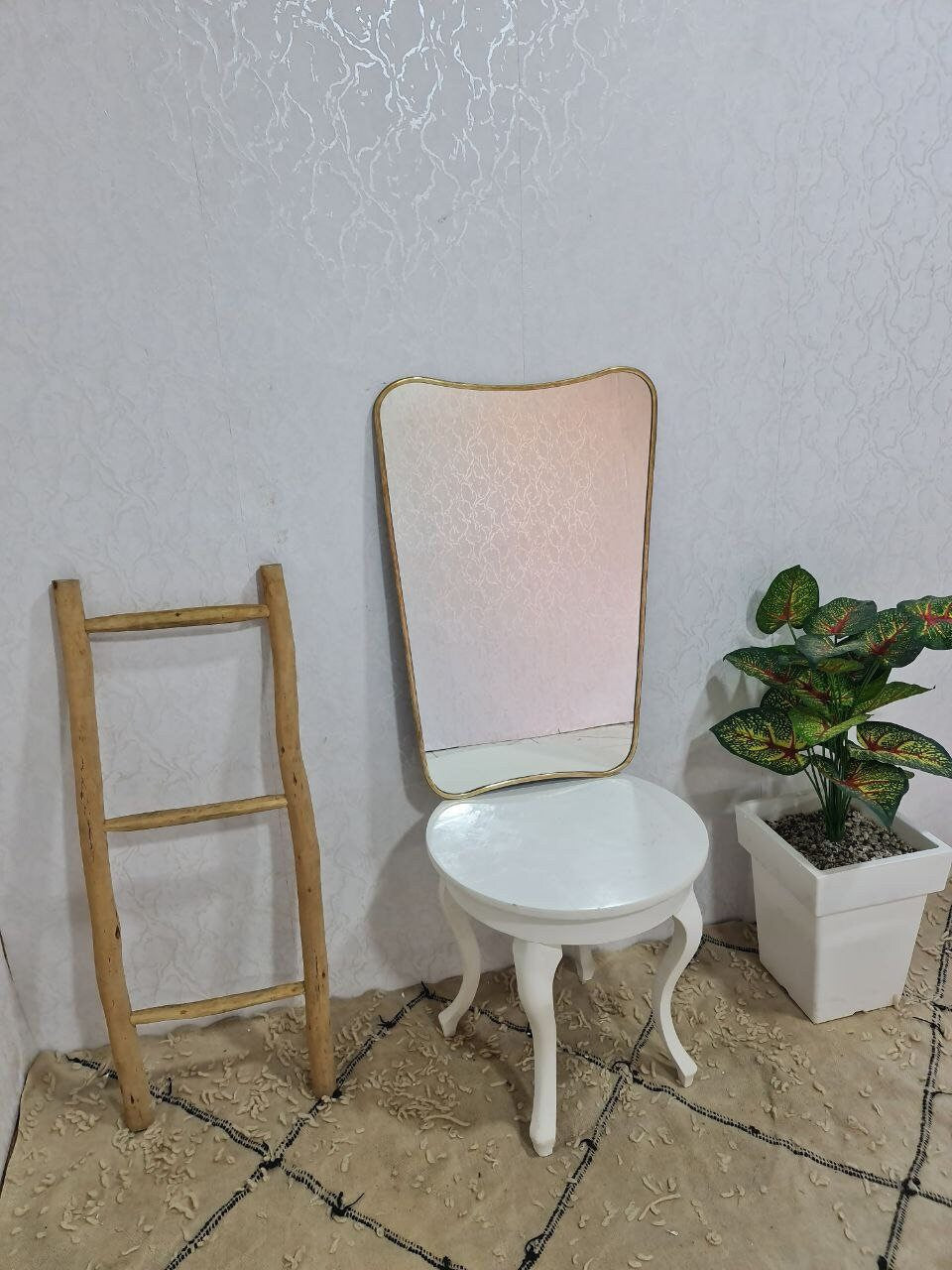 Moroccan Brass Wall Mirror – Irregular Handmade Mirror for Bathroom,