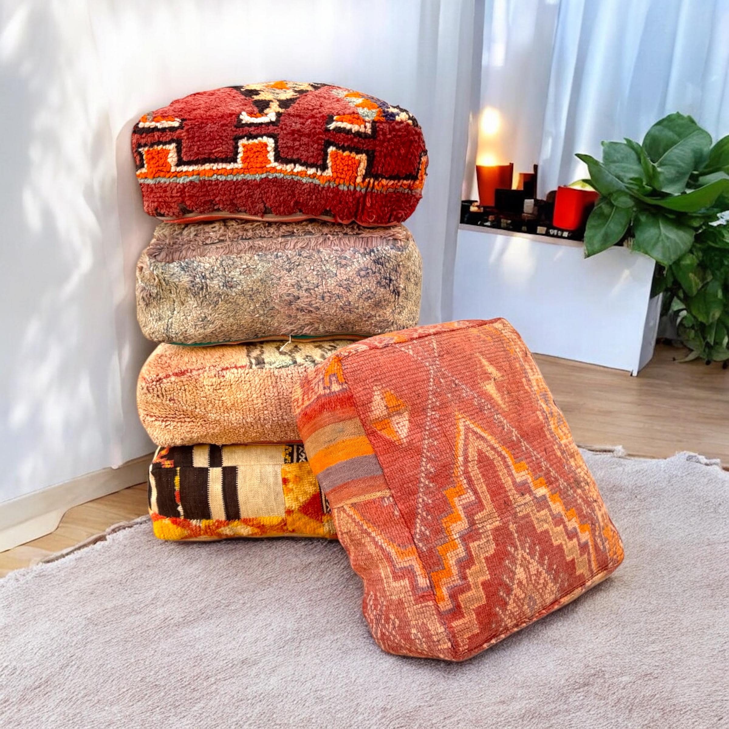 Moroccan Kilim Pouf Floor Pouf Vintage Moroccan Ottoman Square Pouf, Yoga Meditation Cushion, Outdoor colorful Kilim Pillows, Berber poufs